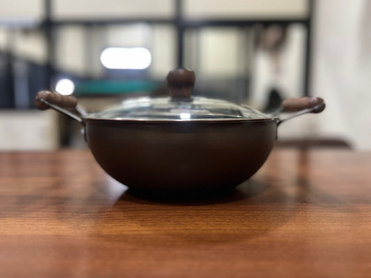 Denote Carbon Steel (Iron) Kadai with Glass Lid