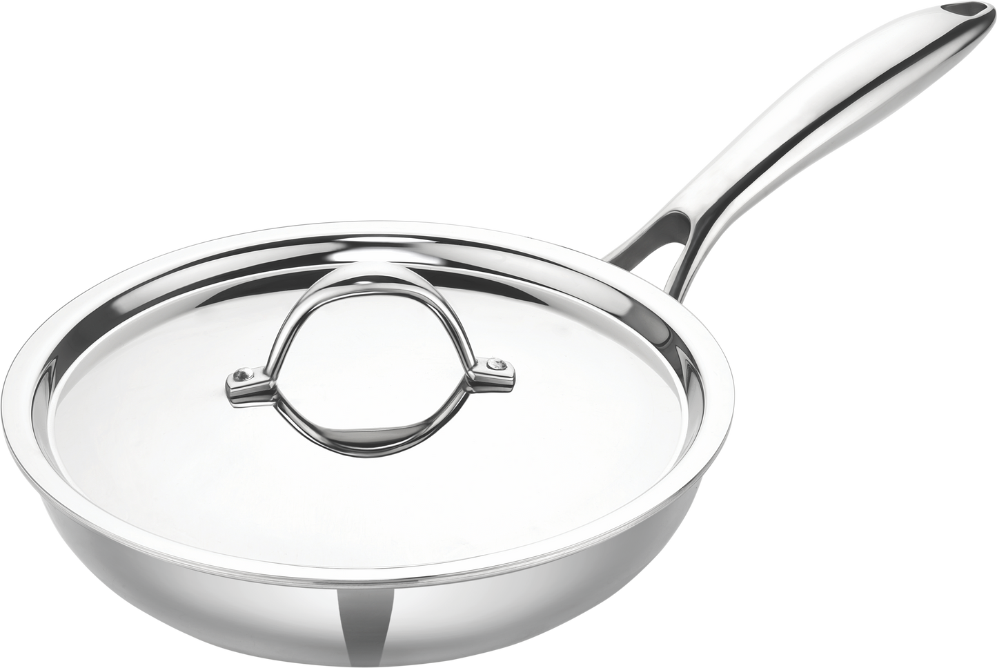 Denote Triply Stainless-Steel Fry Pan With Stainless Steel Lid